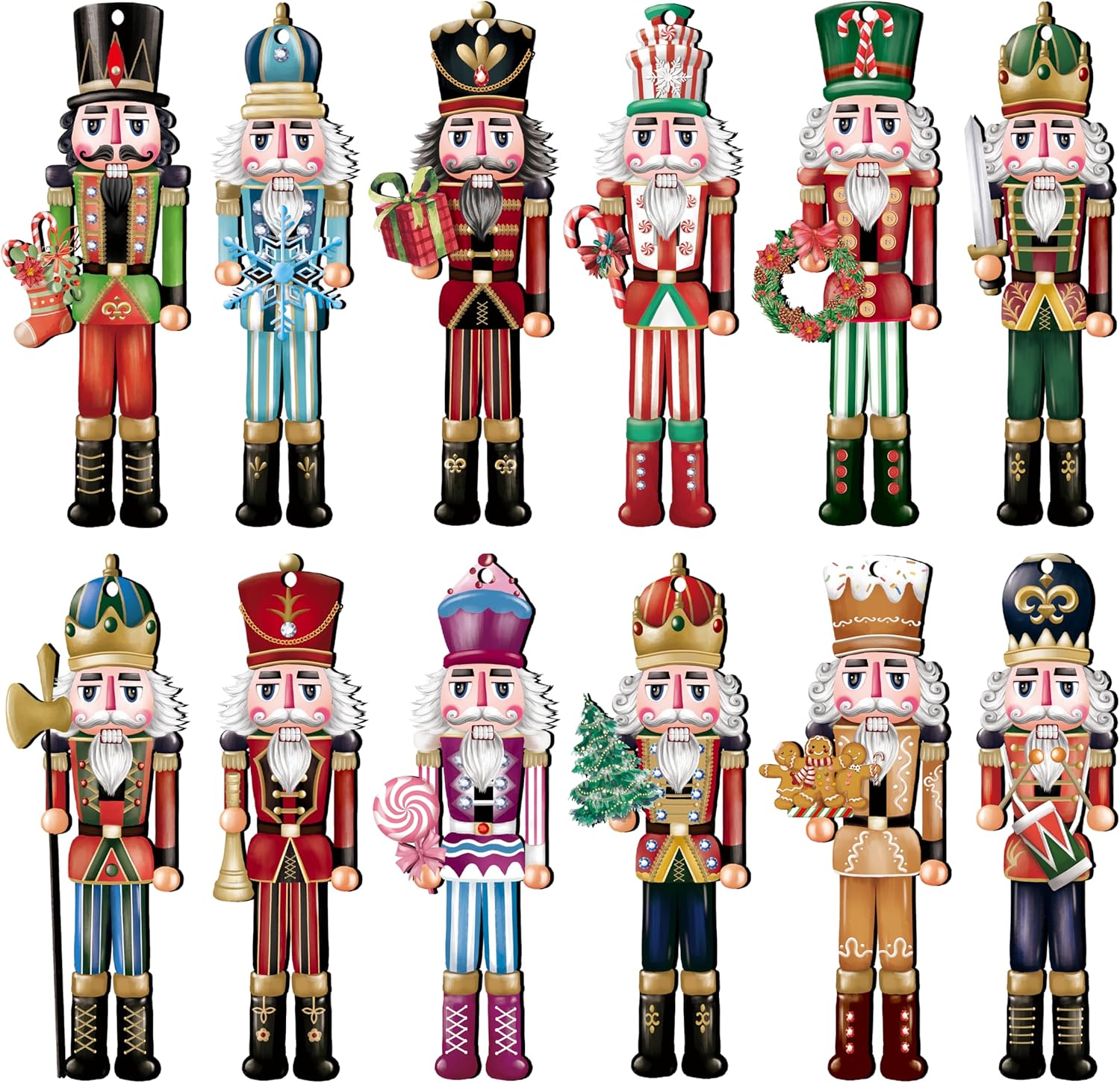 12PCS Wooden Nutcracker Decorative Set – Christmas Ornaments for Home Decor, Parties & Holiday Gifts