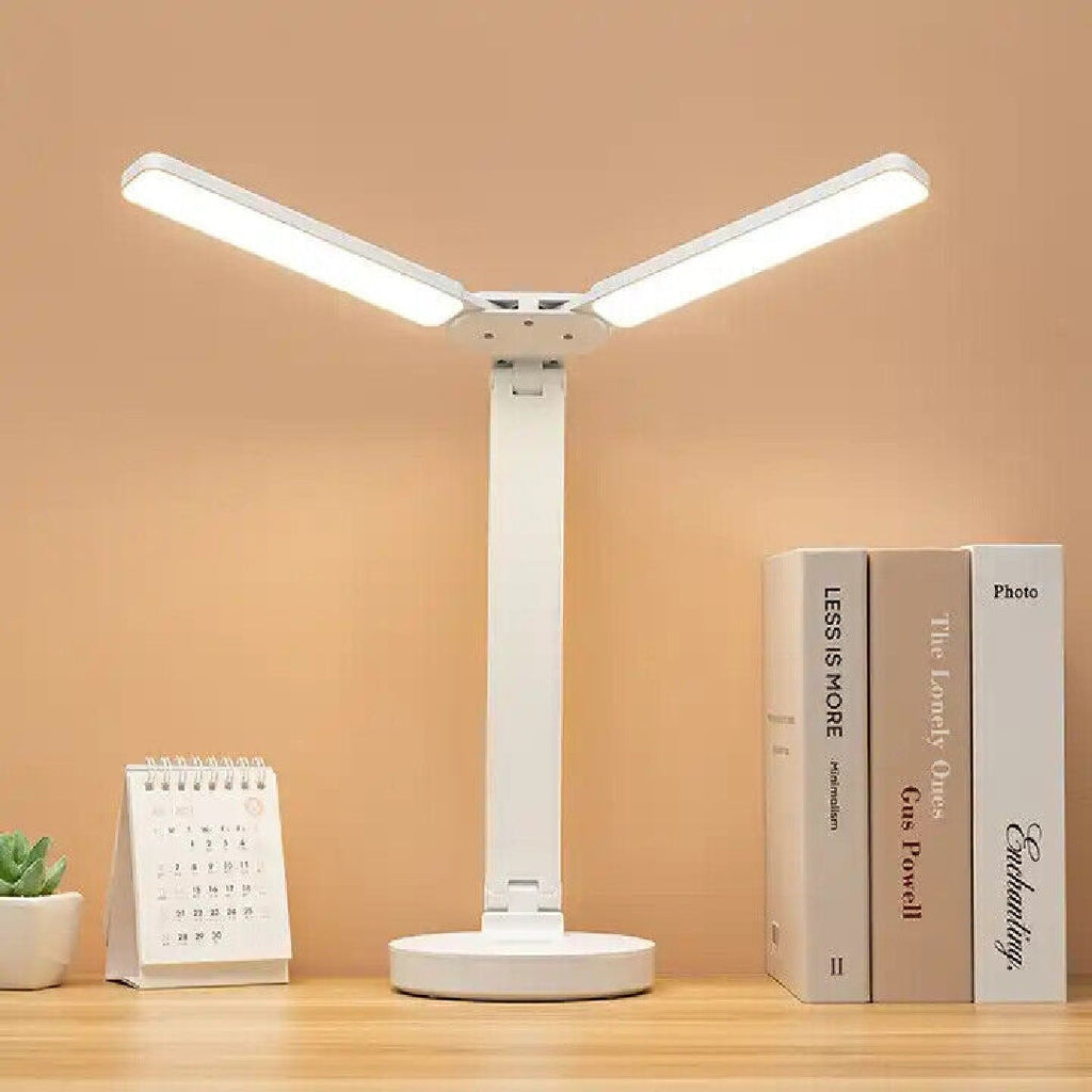 Double-Ended LED Desk Lamp – Foldable Table Lamp with Adjustable Brightness, USB Powered, Organizer Base