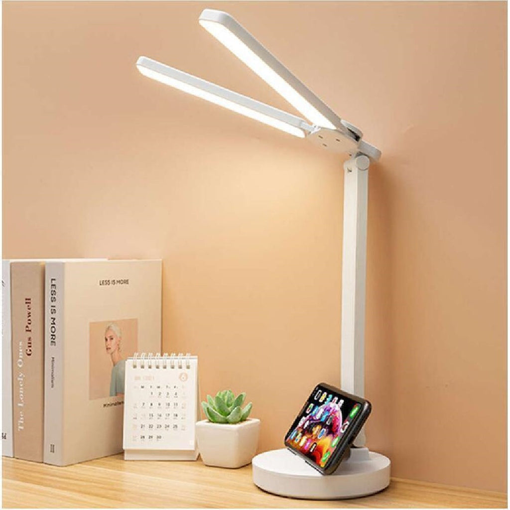 Double-Ended LED Desk Lamp – Foldable Table Lamp with Adjustable Brightness, USB Powered, Organizer Base