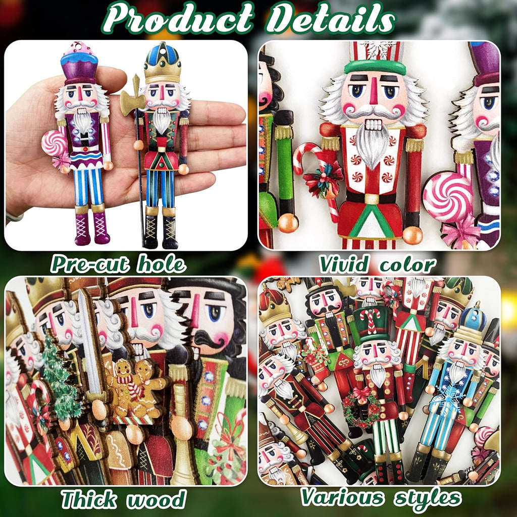 12PCS Wooden Nutcracker Decorative Set – Christmas Ornaments for Home Decor, Parties & Holiday Gifts
