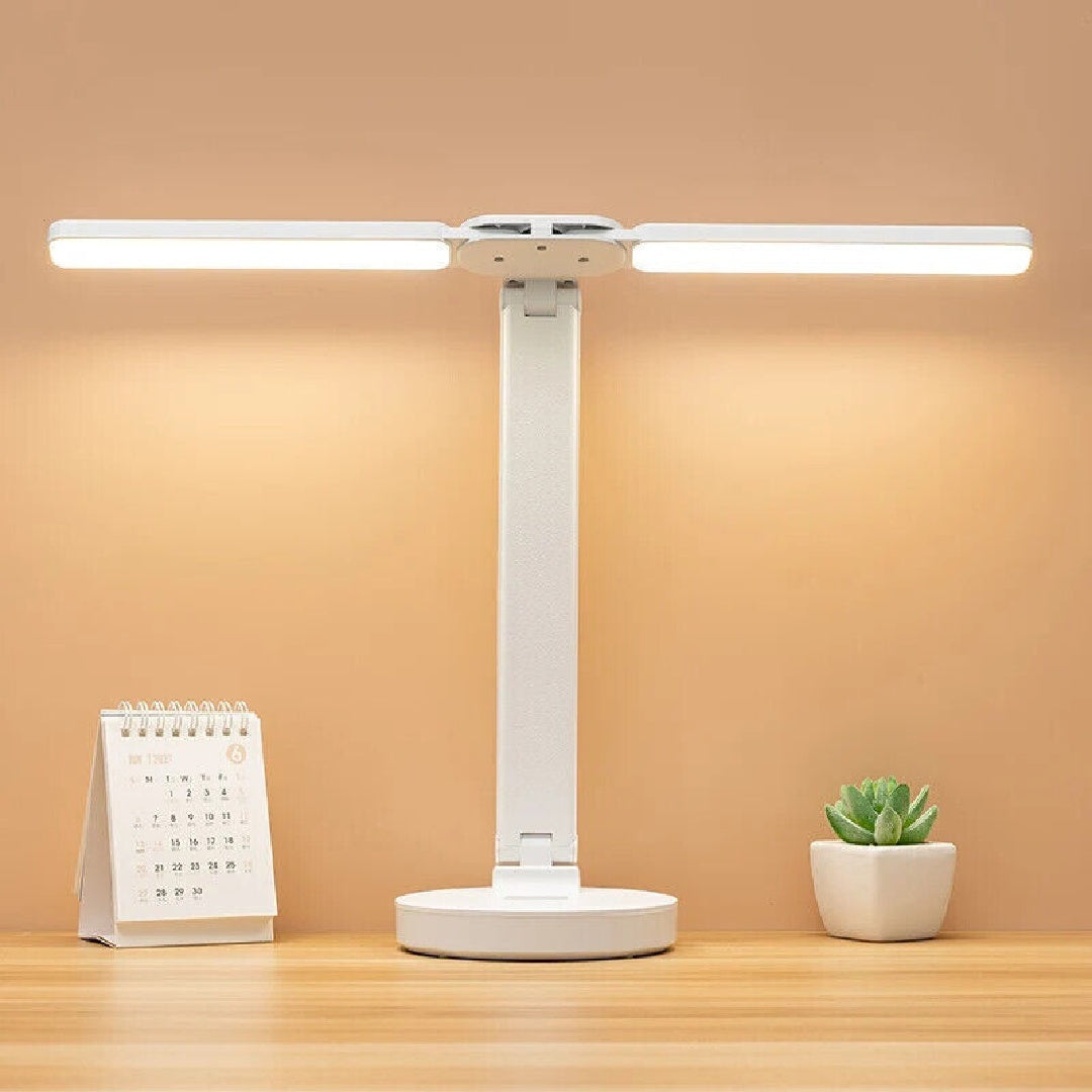 Double-Ended LED Desk Lamp – Foldable Table Lamp with Adjustable Brightness, USB Powered, Organizer Base