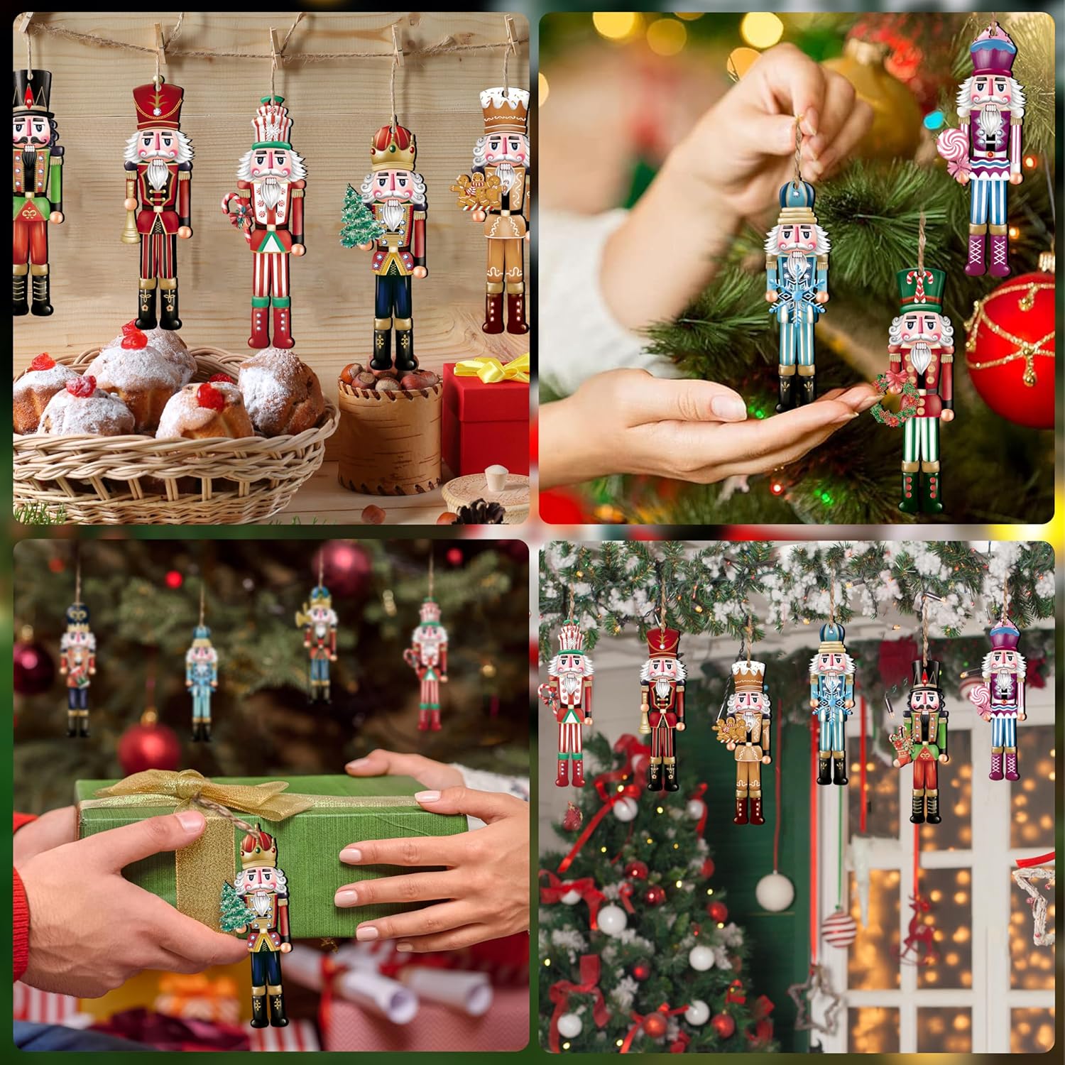 12PCS Wooden Nutcracker Decorative Set – Christmas Ornaments for Home Decor, Parties & Holiday Gifts