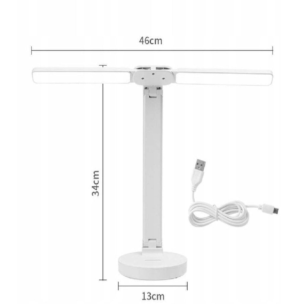 Double-Ended LED Desk Lamp – Foldable Table Lamp with Adjustable Brightness, USB Powered, Organizer Base
