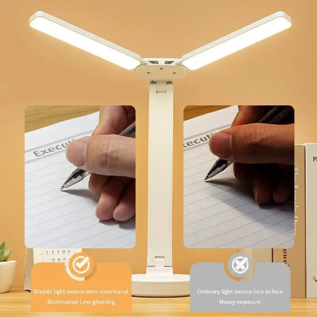 Double-Ended LED Desk Lamp – Foldable Table Lamp with Adjustable Brightness, USB Powered, Organizer Base