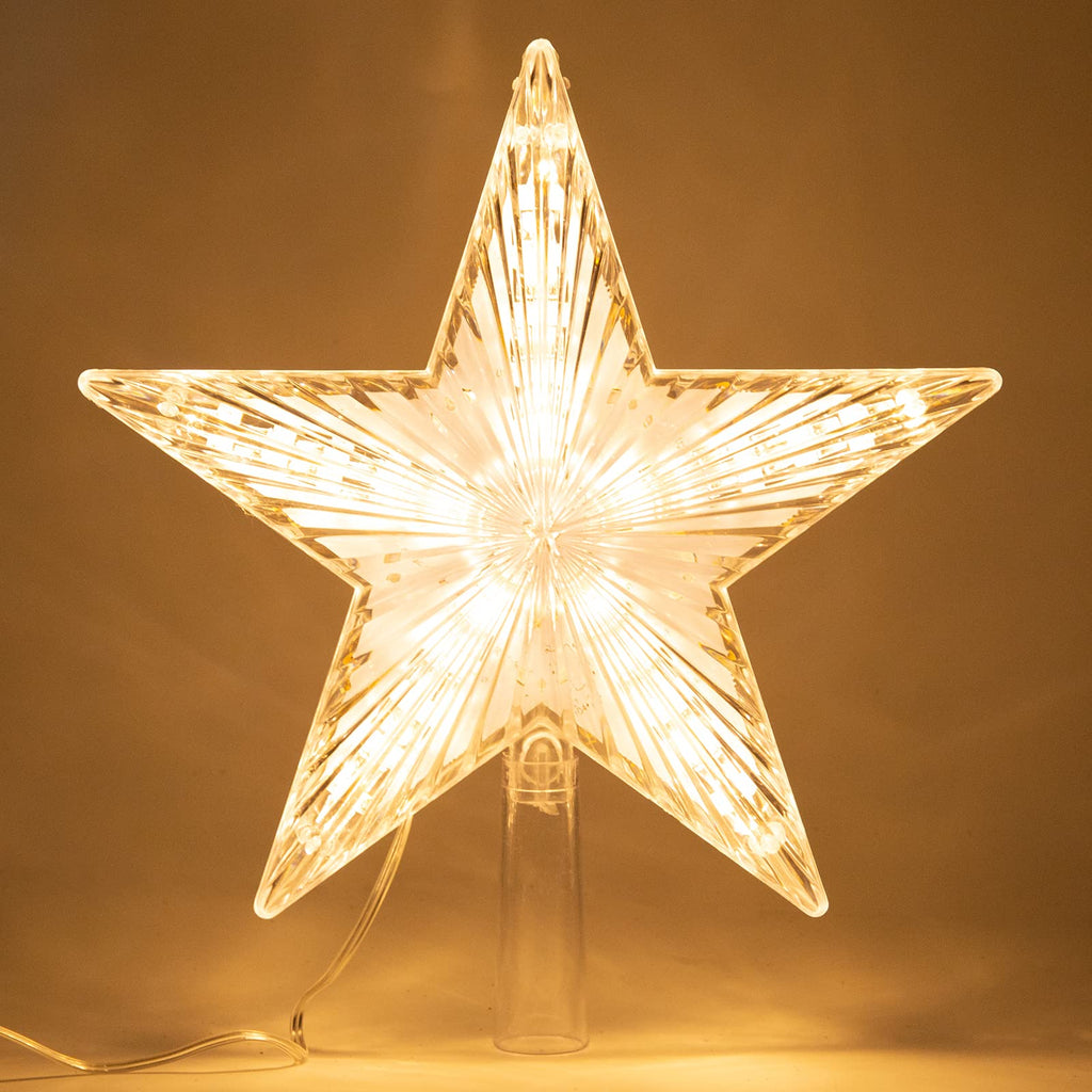 Warm White LED Star Christmas Tree Topper – Battery Operated Holiday Tree Décor (8.7)
