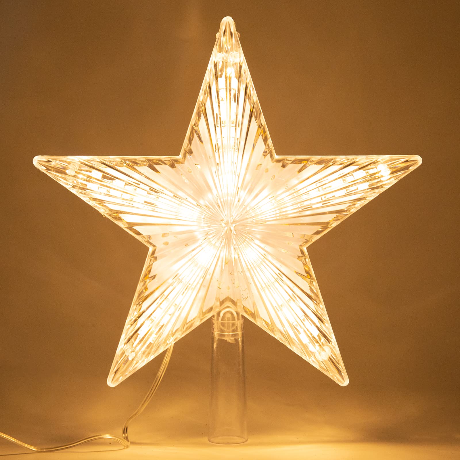 Warm White LED Star Christmas Tree Topper – Battery Operated Holiday Tree Décor (8.7)