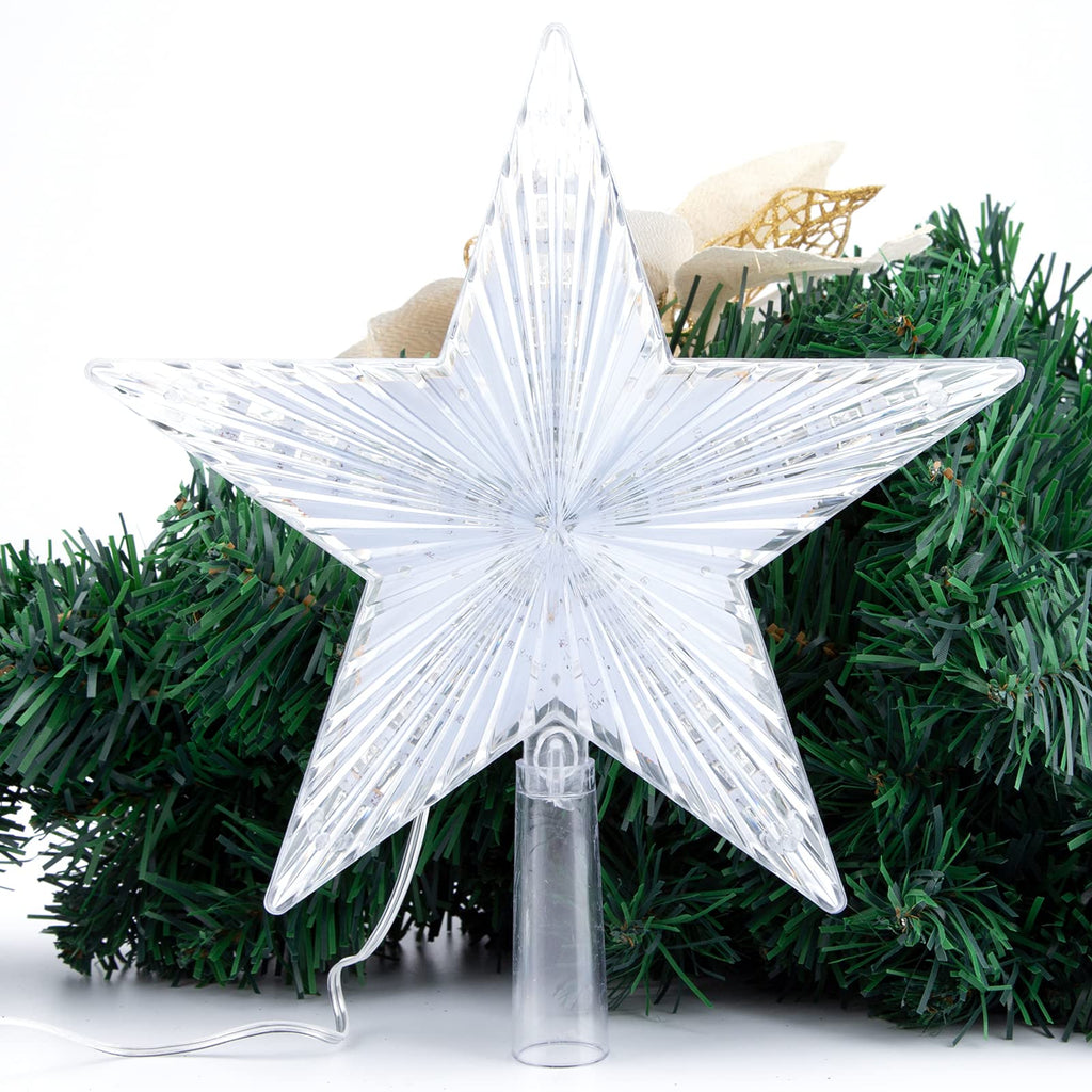 Warm White LED Star Christmas Tree Topper – Battery Operated Holiday Tree Décor (8.7)