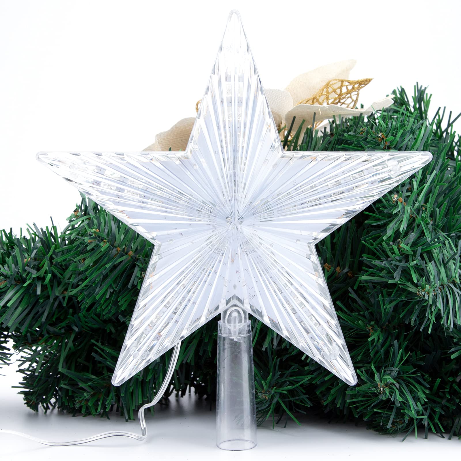 Warm White LED Star Christmas Tree Topper – Battery Operated Holiday Tree Décor (8.7)