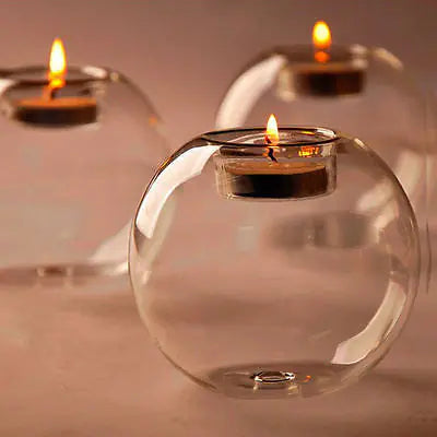 European Crystal Glass Candle Holder | Round Hollow Tealight Stand
