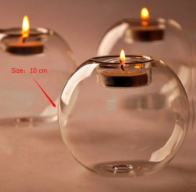 European Crystal Glass Candle Holder | Round Hollow Tealight Stand