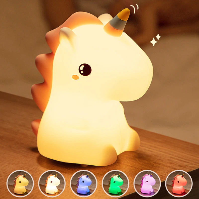 Unicorn Cute Silicone LED Night Light for Kids – USB Rechargeable Cartoon Animal Touch Lamp, Perfect Bedroom Décor & Gift