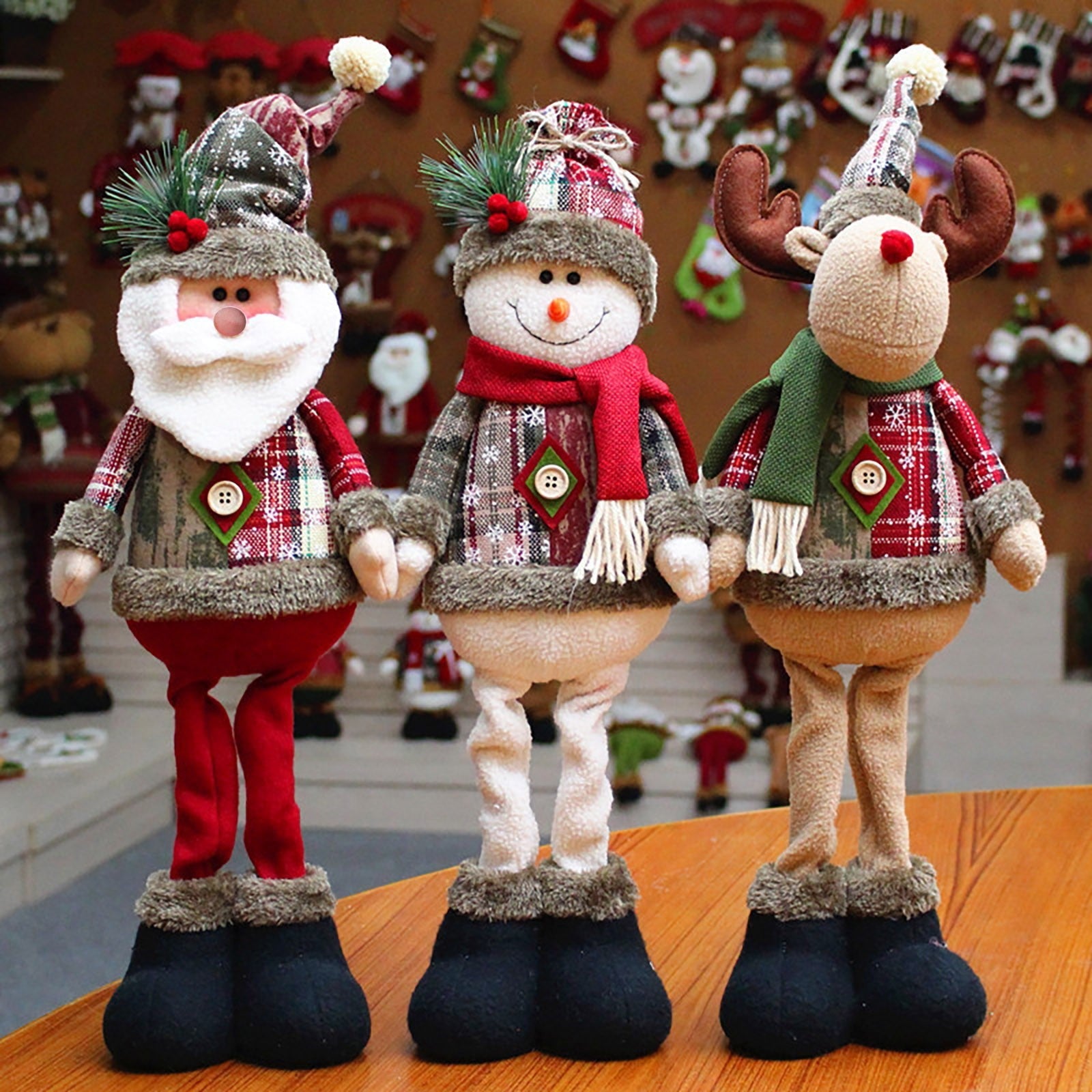 Holiday Plush Dolls – Santa, Snowman & Reindeer Soft Winter Décor for Home, Table & Mantel