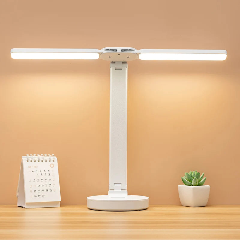 Double-Ended LED Desk Lamp – Foldable Table Lamp with Adjustable Brightness, USB Powered, Organizer Base