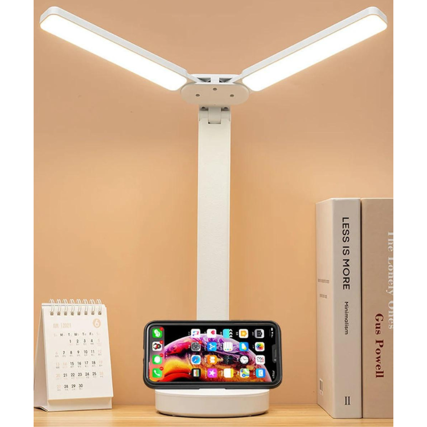 Double-Ended LED Desk Lamp – Foldable Table Lamp with Adjustable Brightness, USB Powered, Organizer Base
