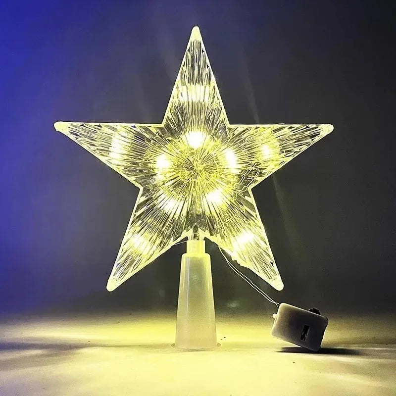 Warm White LED Star Christmas Tree Topper – Battery Operated Holiday Tree Décor (8.7)