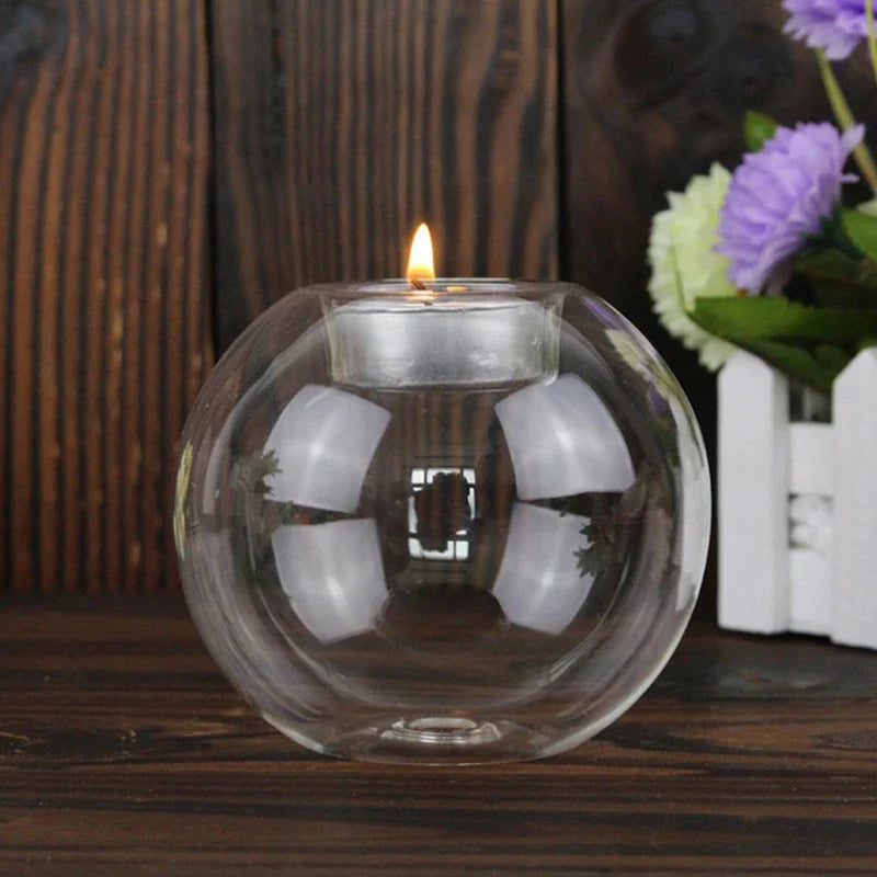 European Crystal Glass Candle Holder | Round Hollow Tealight Stand