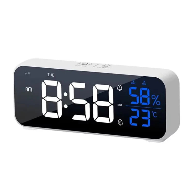 Digital Alarm Clock with Temperature & Humidity – Electronic Table Clock with Dual Alarms