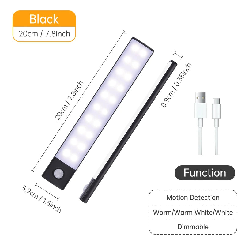 LED Cabinet Light – Type C Rechargeable Motion Sensor Night Light for Kitchen, Wardrobe, and Cabinet