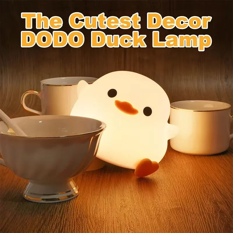 LED Night Light Cute Duck Cartoon Animal Silicone Lamp – Touch Sensor, USB Rechargeable, Perfect Birthday Gift for Kids