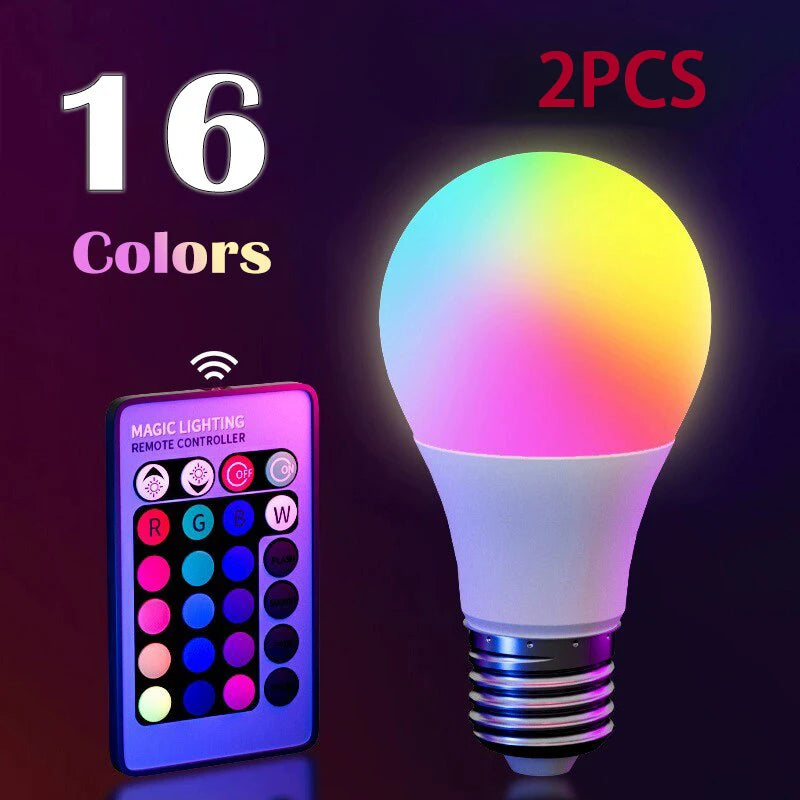 RGB LED Light Bulb with Remote Control – 16-Color Dimmable E27 Bulb for Home & Mood Lighting (220V)