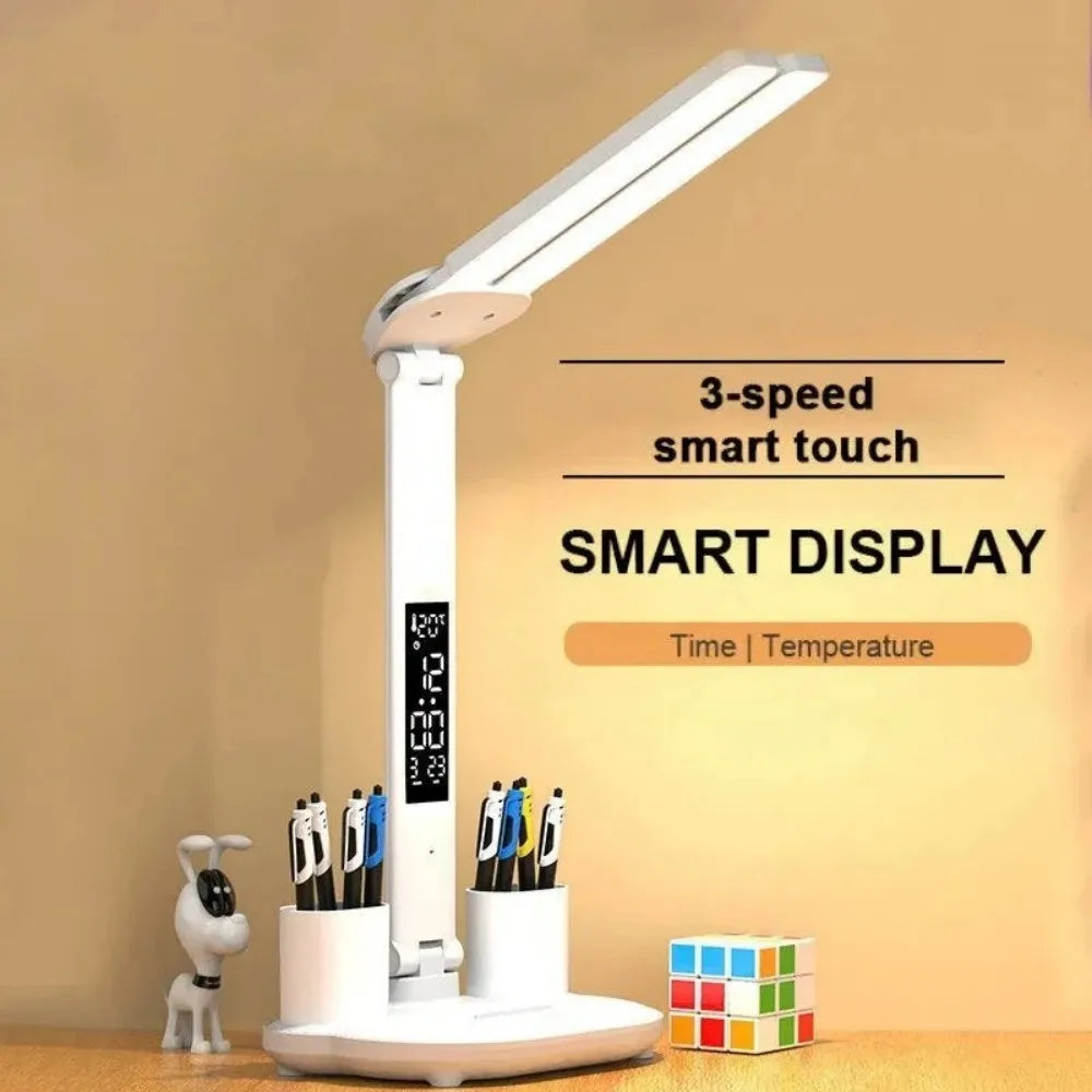 Double-Ended LED Desk Lamp – Foldable Table Lamp with Adjustable Brightness, USB Powered, Organizer Base