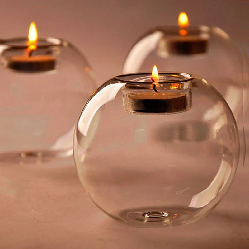 European Crystal Glass Candle Holder | Round Hollow Tealight Stand