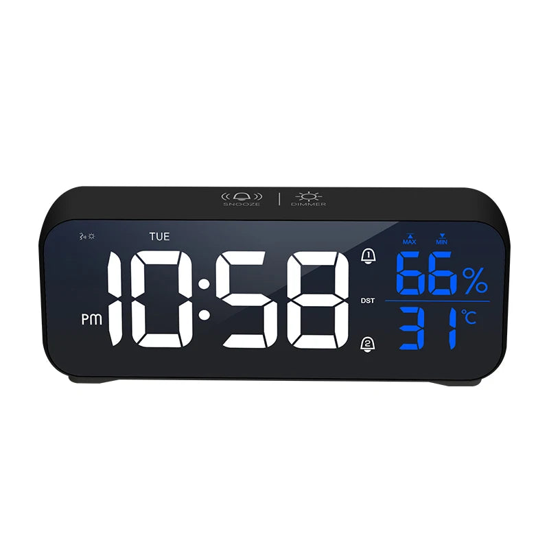 Digital Alarm Clock with Temperature & Humidity – Electronic Table Clock with Dual Alarms