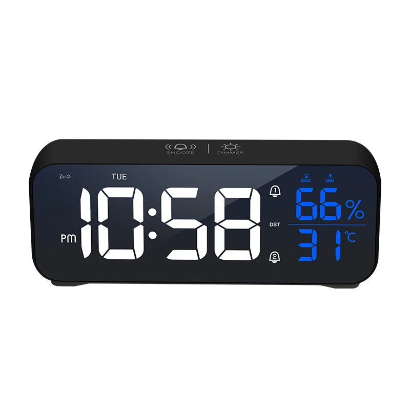 Digital Alarm Clock with Temperature & Humidity – Electronic Table Clock with Dual Alarms
