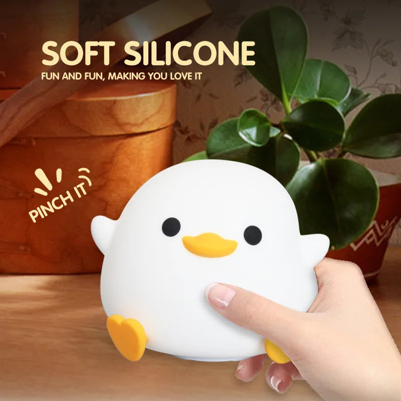LED Night Light Cute Duck Cartoon Animal Silicone Lamp – Touch Sensor, USB Rechargeable, Perfect Birthday Gift for Kids