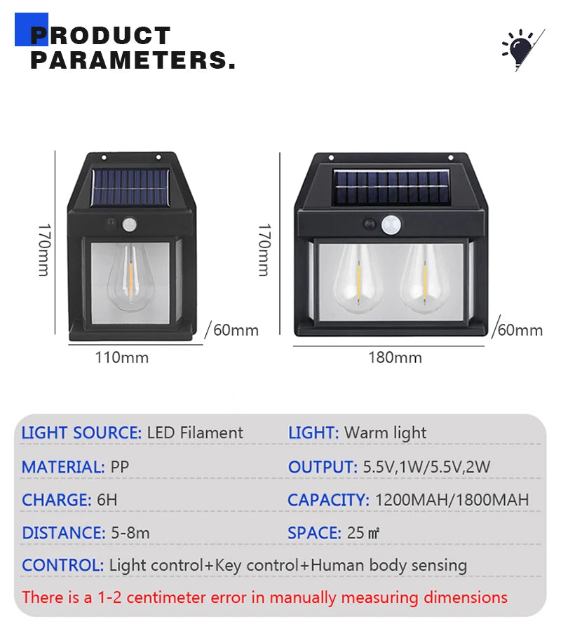PIR Motion Sensor Solar Powered Wall Lantern – Outdoor Waterproof Solar Wall Light (IP65)