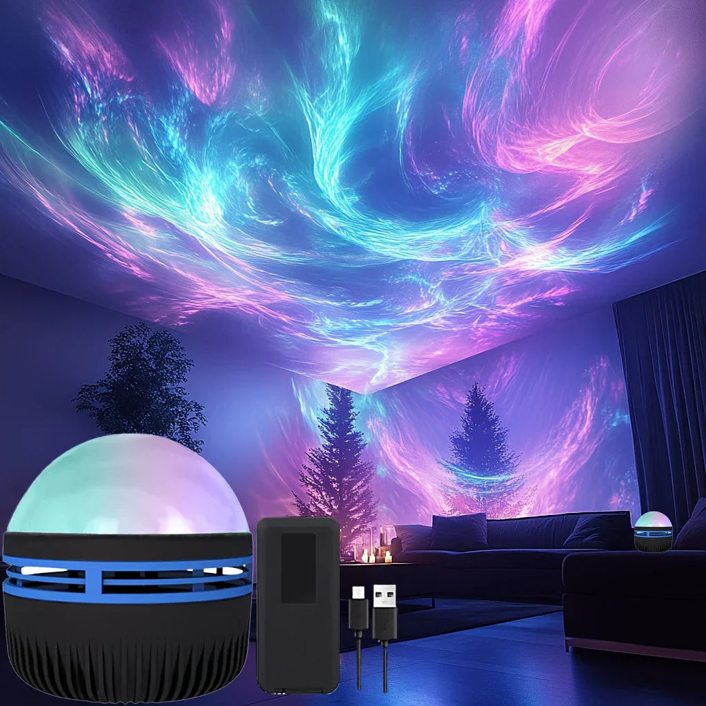 LED Northern Lights Projection Lamp – Aurora Borealis Effect, Remote Control, USB Powered, Color-Changing Night Light for Bedroom & Home Décor