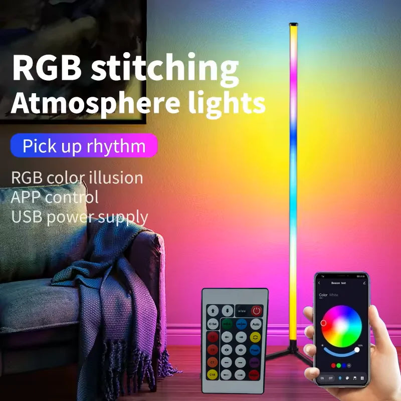 Smart RGB Corner Floor Lamp – App & Remote Control LED Mood Light for Gaming, Living Room & Bedroom