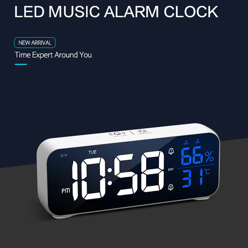 Digital Alarm Clock with Temperature & Humidity – Electronic Table Clock with Dual Alarms