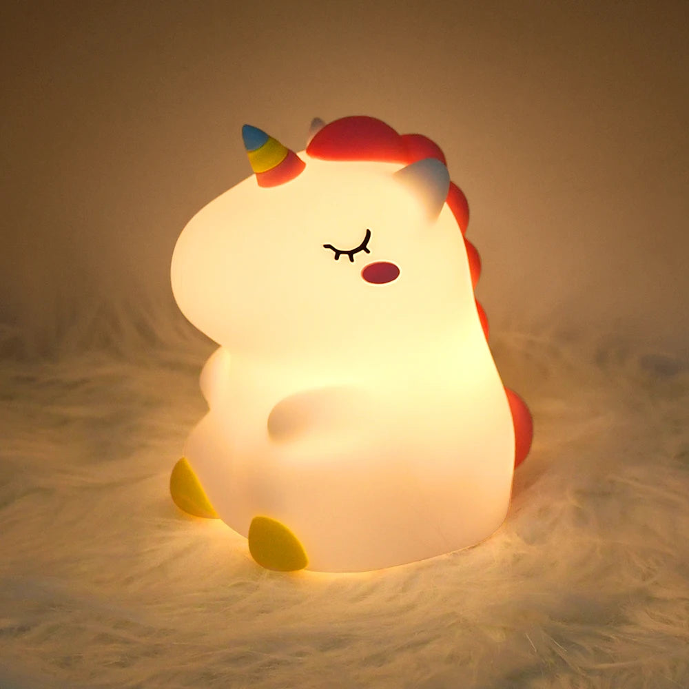 Unicorn Cute Silicone LED Night Light for Kids – USB Rechargeable Cartoon Animal Touch Lamp, Perfect Bedroom Décor & Gift