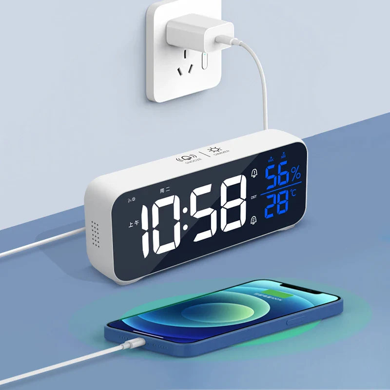 Digital Alarm Clock with Temperature & Humidity – Electronic Table Clock with Dual Alarms