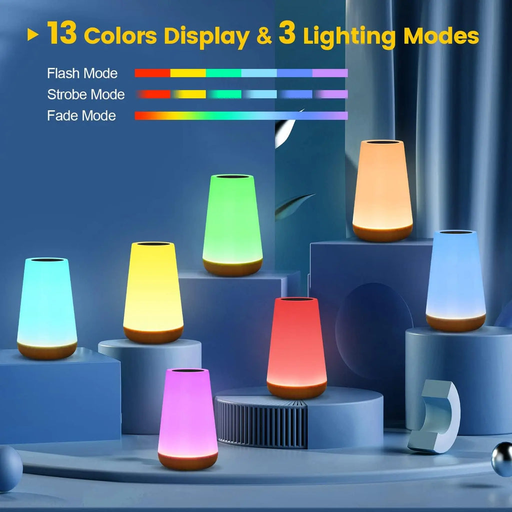 USB Rechargeable RGB Night Light with Remote Control – 13 Colors, Adjustable Brightness, Portable Table Lamp