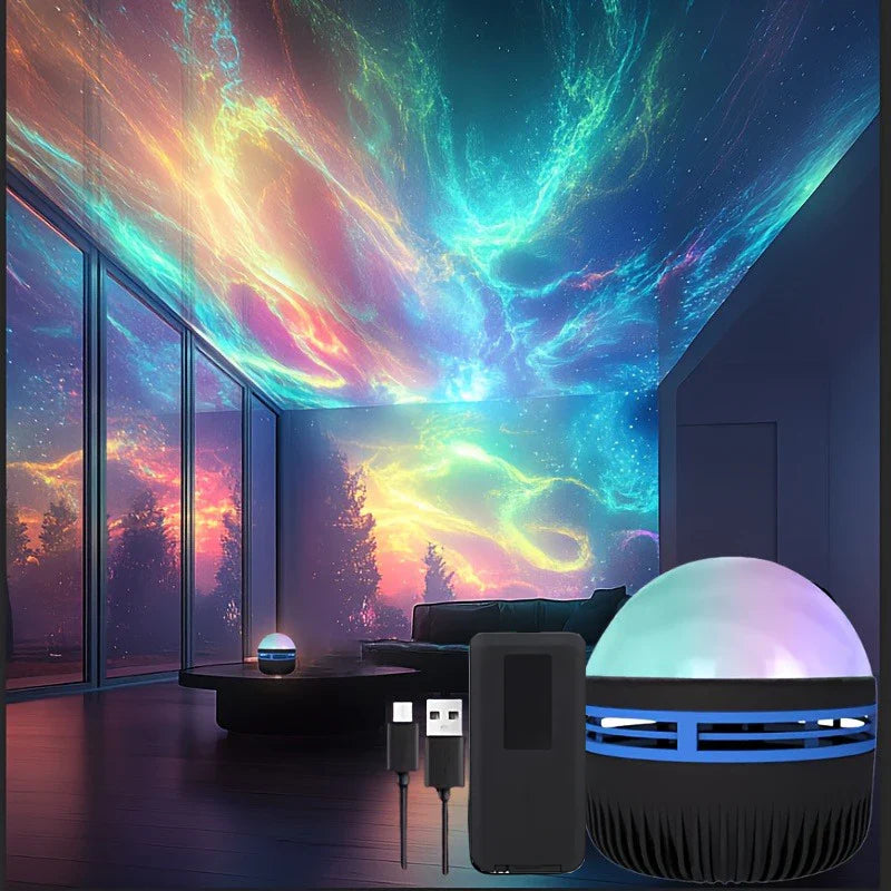 LED Northern Lights Projection Lamp – Aurora Borealis Effect, Remote Control, USB Powered, Color-Changing Night Light for Bedroom & Home Décor