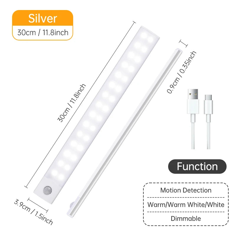 LED Cabinet Light – Type C Rechargeable Motion Sensor Night Light for Kitchen, Wardrobe, and Cabinet