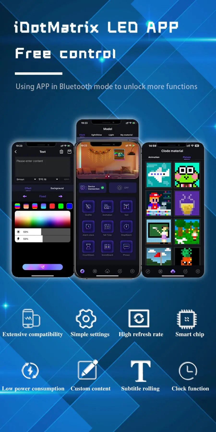 LED Pixel Matrix Bluetooth Smart Display (64×64 RGB) – App-Controlled Pixel Art Frame, Gaming & Anime Room Décor