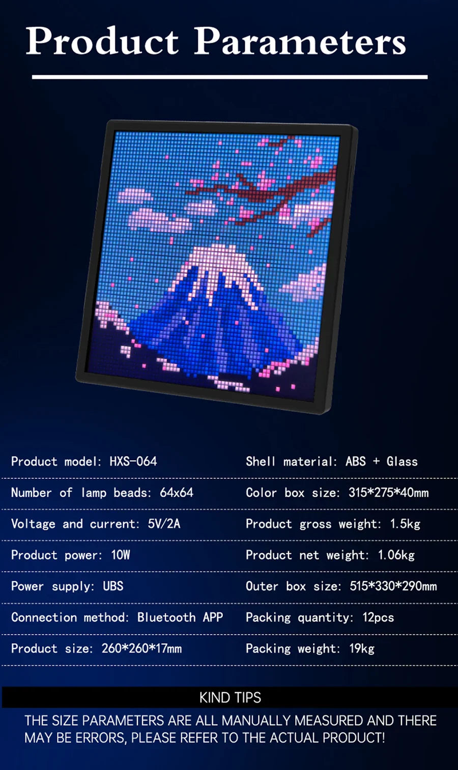 LED Pixel Matrix Bluetooth Smart Display (64×64 RGB) – App-Controlled Pixel Art Frame, Gaming & Anime Room Décor