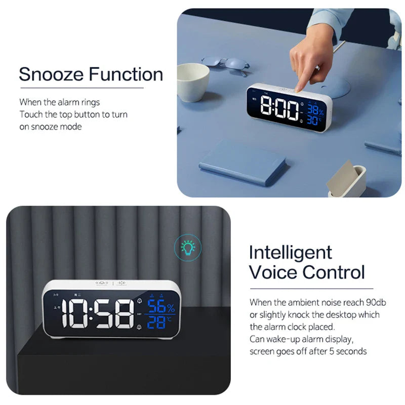 Digital Alarm Clock with Temperature & Humidity – Electronic Table Clock with Dual Alarms
