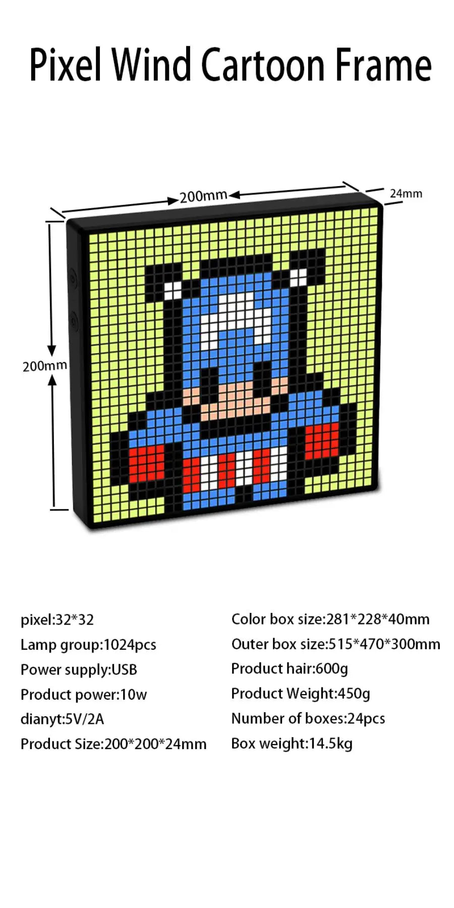 LED Pixel Matrix Bluetooth Smart Display (64×64 RGB) – App-Controlled Pixel Art Frame, Gaming & Anime Room Décor