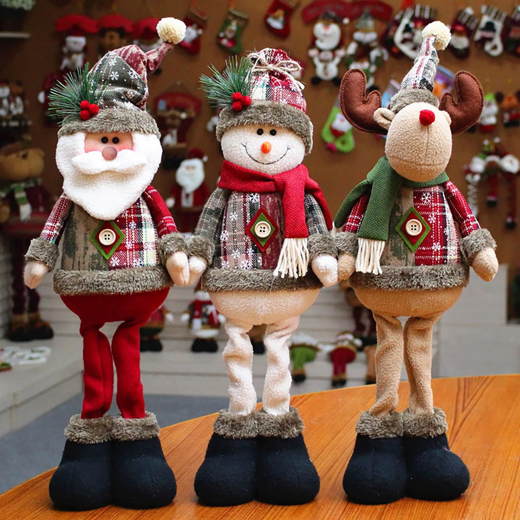 Holiday Plush Dolls – Santa, Snowman & Reindeer Soft Winter Décor for Home, Table & Mantel