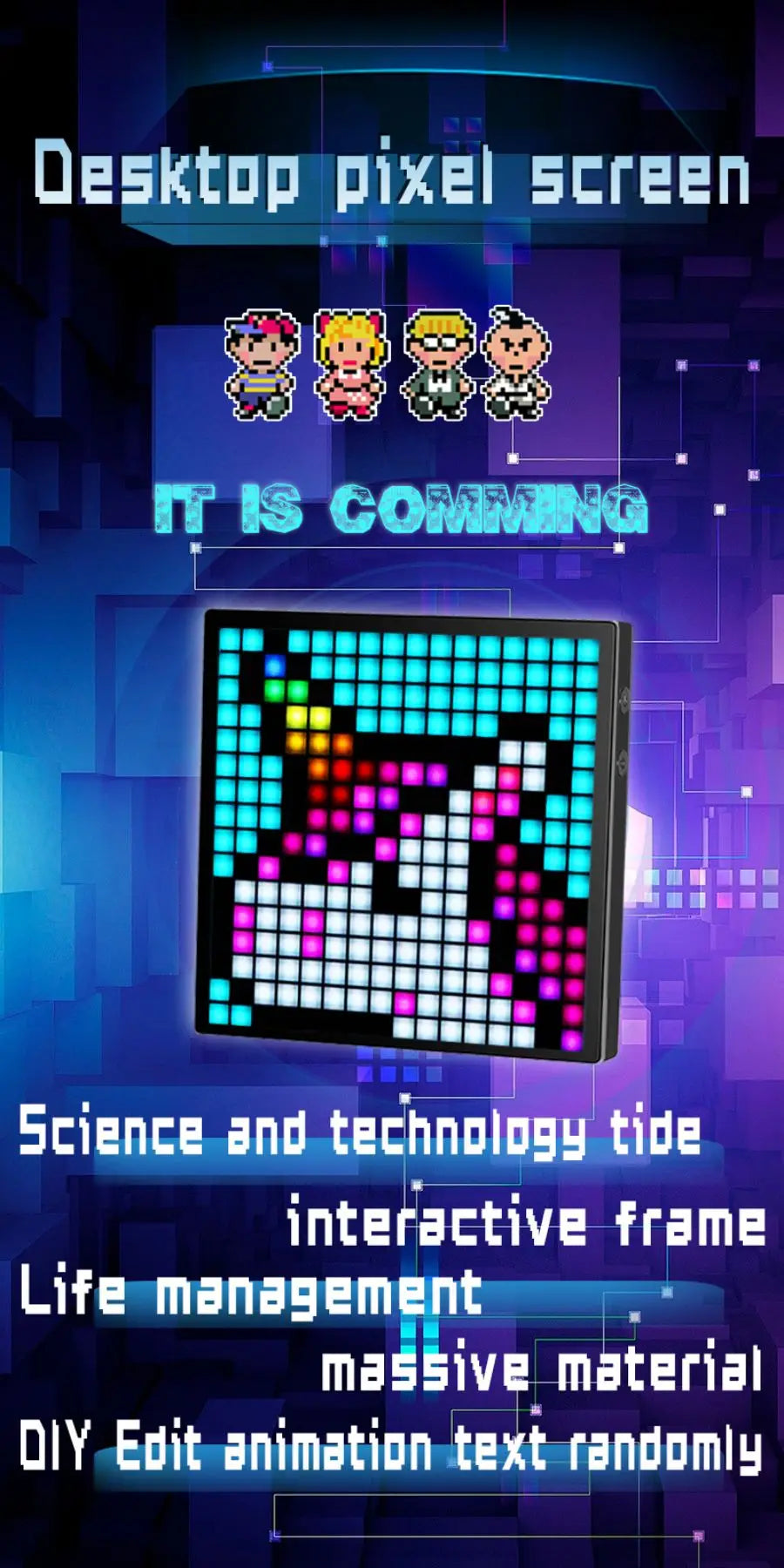 LED Pixel Matrix Bluetooth Smart Display (64×64 RGB) – App-Controlled Pixel Art Frame, Gaming & Anime Room Décor