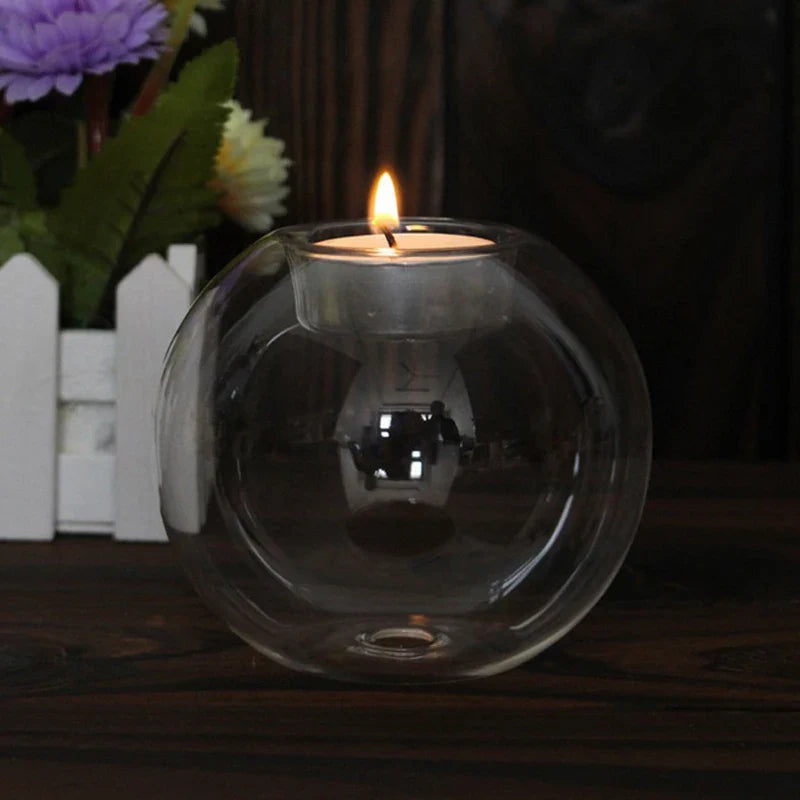 European Crystal Glass Candle Holder | Round Hollow Tealight Stand