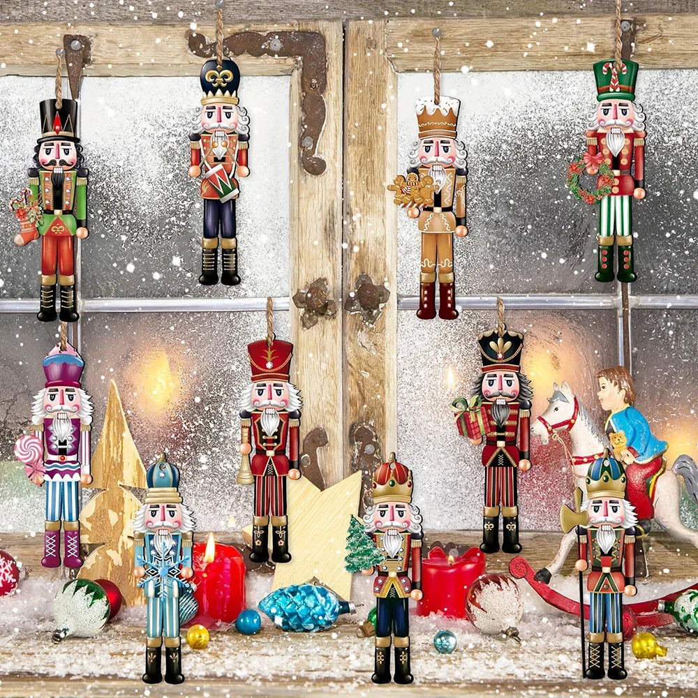 12PCS Wooden Nutcracker Decorative Set – Christmas Ornaments for Home Decor, Parties & Holiday Gifts
