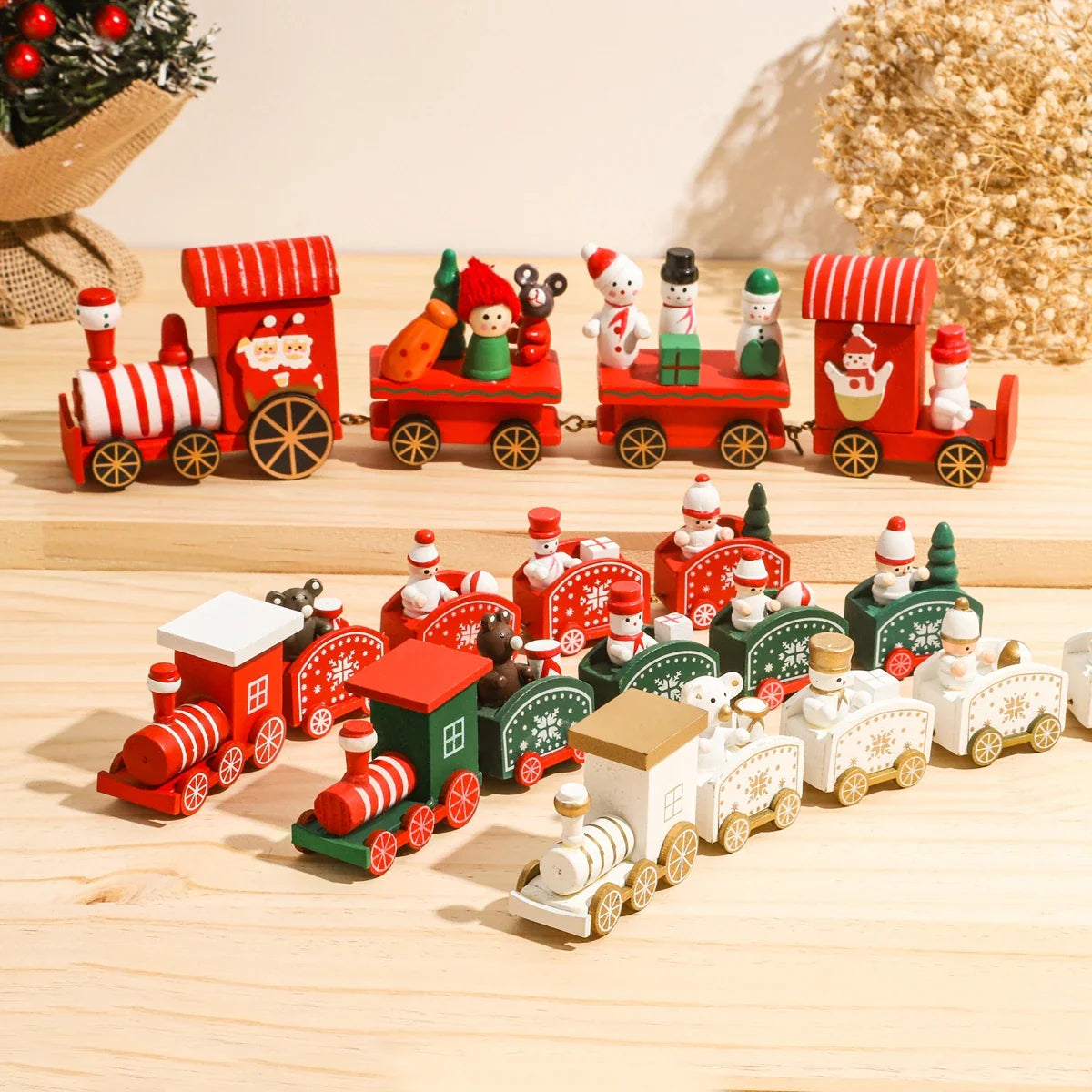Christmas Train Decorations – Festive Wooden & Plastic Xmas Ornaments for Home & Tabletop
