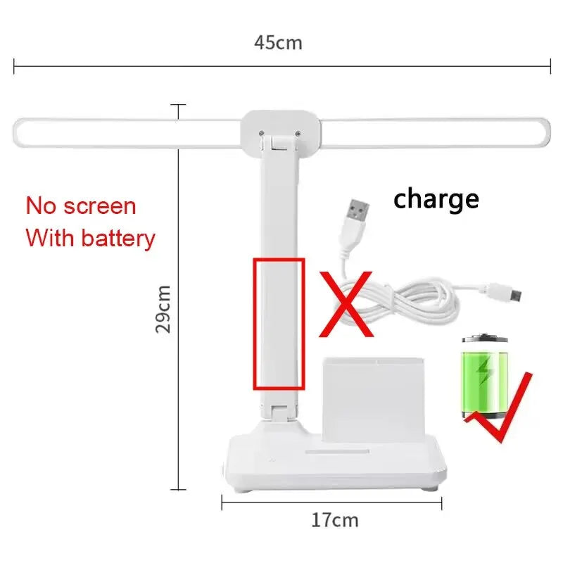 LED Clock Table Lamp – USB Rechargeable, Foldable, Dimmable Desk Lamp with Eye Protection, 2 Adjustable Heads