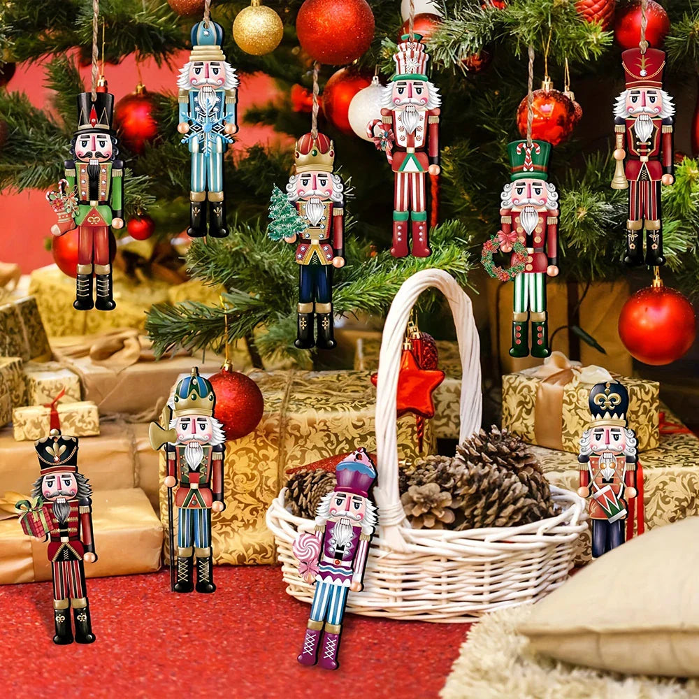 12PCS Wooden Nutcracker Decorative Set – Christmas Ornaments for Home Decor, Parties & Holiday Gifts