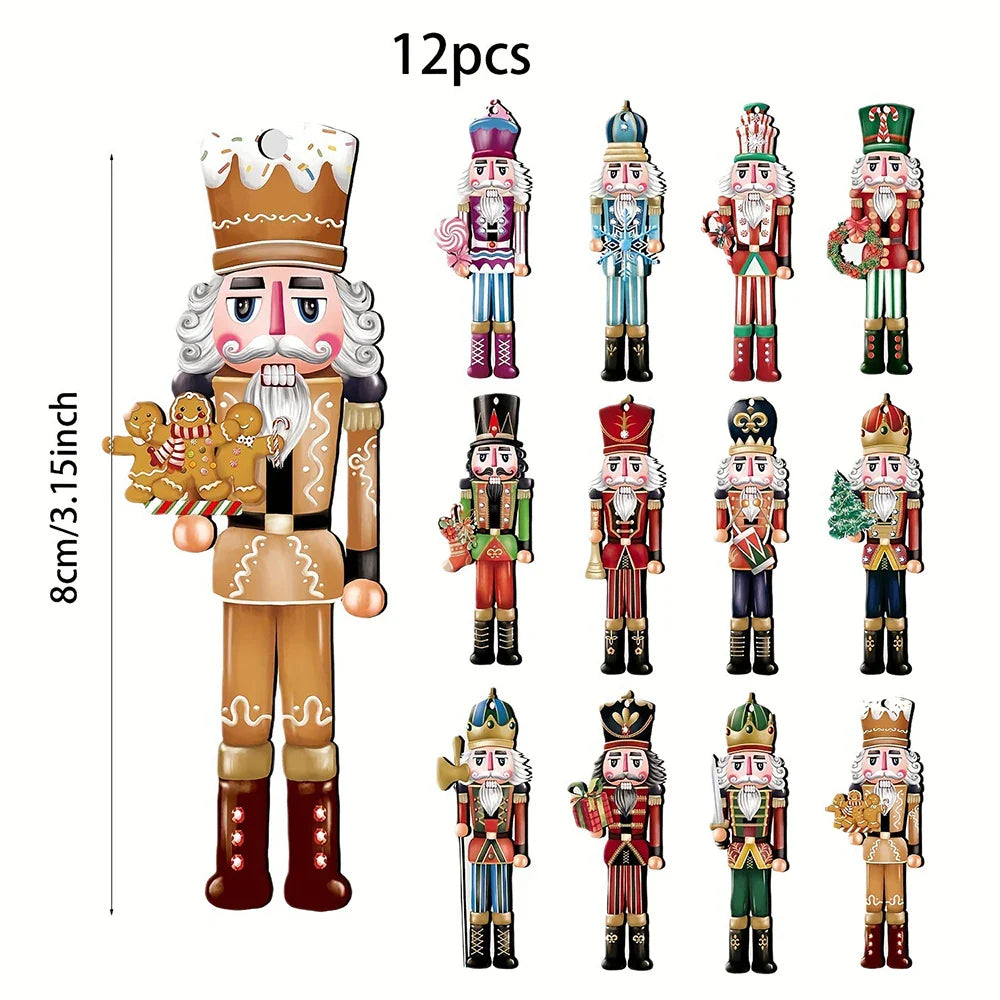 12PCS Wooden Nutcracker Decorative Set – Christmas Ornaments for Home Decor, Parties & Holiday Gifts